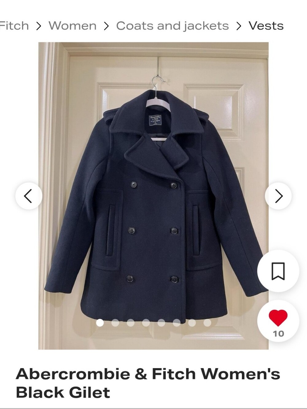 Abercrombie & Fitch Navy Double-Breasted Pea Coat